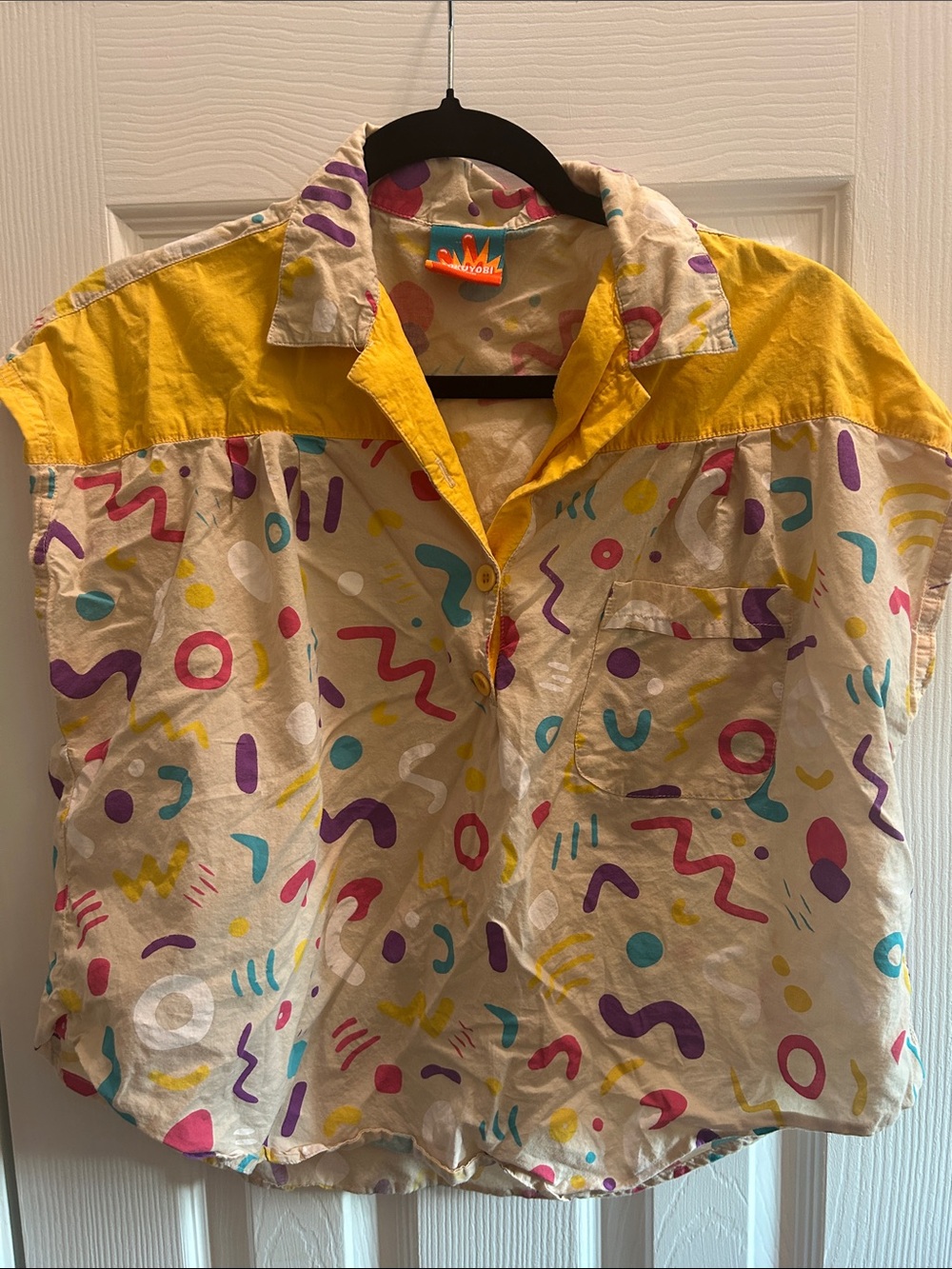 Mokuyobi Collared Pattern Shirt Buttons Yellow Size Medium